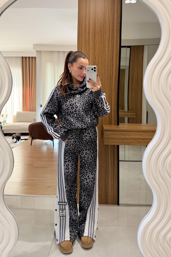 Katrusya Antrasit Leopar Şardonlu Eşofman Takımı