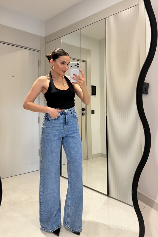 Kindy Yıkama Midblue Wide Leg Jean