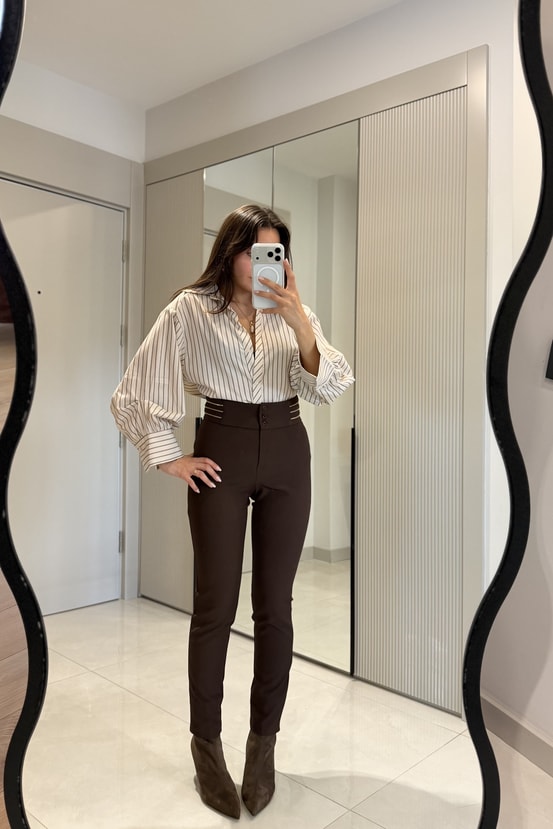 Lethia Kahve Double Kumaş Pantolon