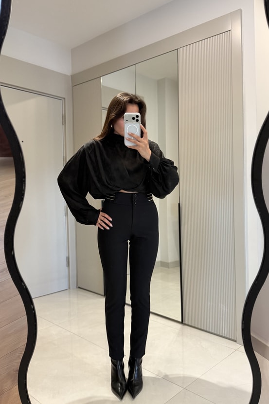 Lethia Siyah Double Kumaş Pantolon