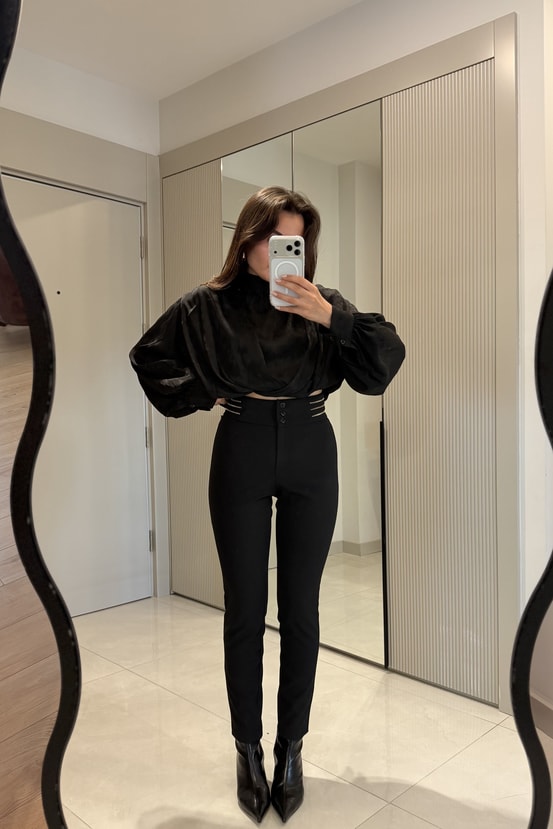 Lethia Siyah Double Kumaş Pantolon