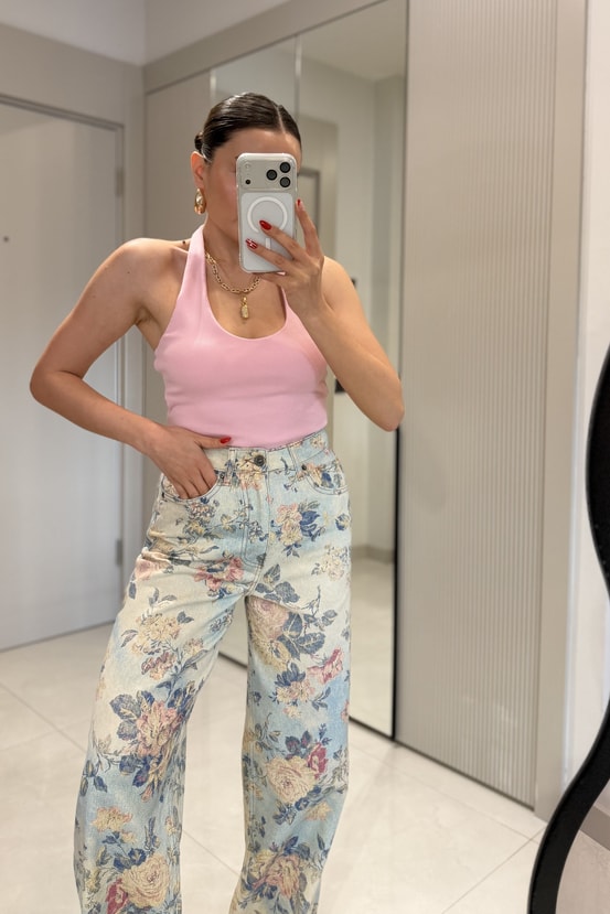 Leuven Pembe Halter Yaka Dilvin Crop