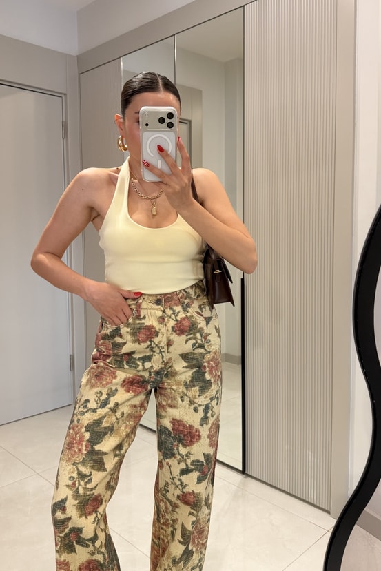 Leuven Sarı Halter Yaka Dilvin Crop