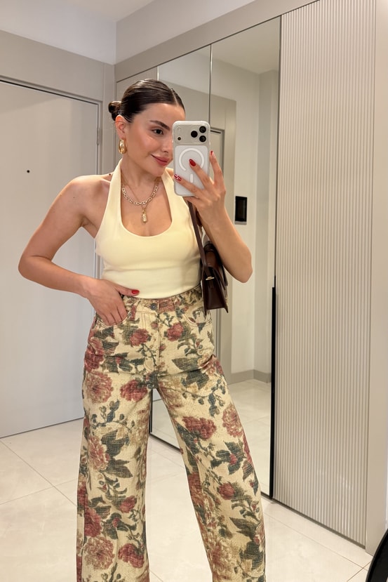 Leuven Sarı Halter Yaka Dilvin Crop