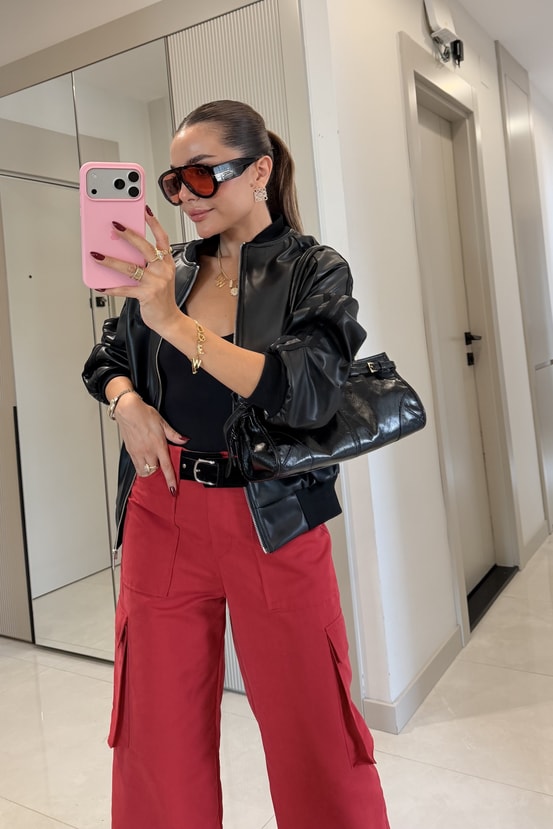 Lillian Siyah Marka Model Deri Bomber Ceket