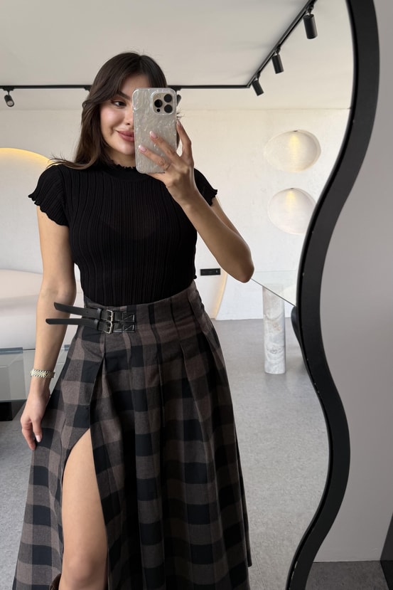 Lorena Dik Yaka Fitilli Transparan Triko Bluz