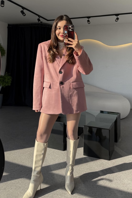 Losanda Pembe Süet Blazer Ceket