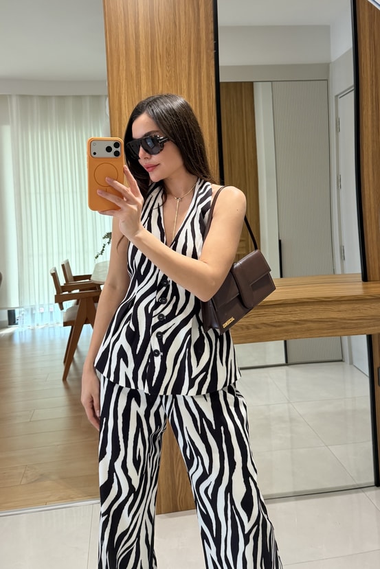 Lucette Kahve Zebra Desen Yelek