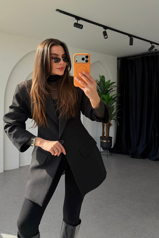 Luise Siyah Vatkalı Premium Blazer 