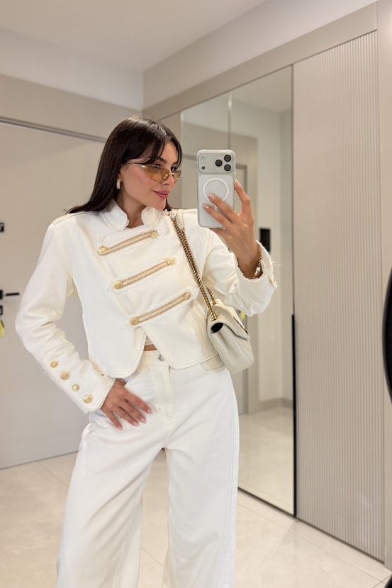 Lunda Apoletli Gold Düğmeli Denim Ceket