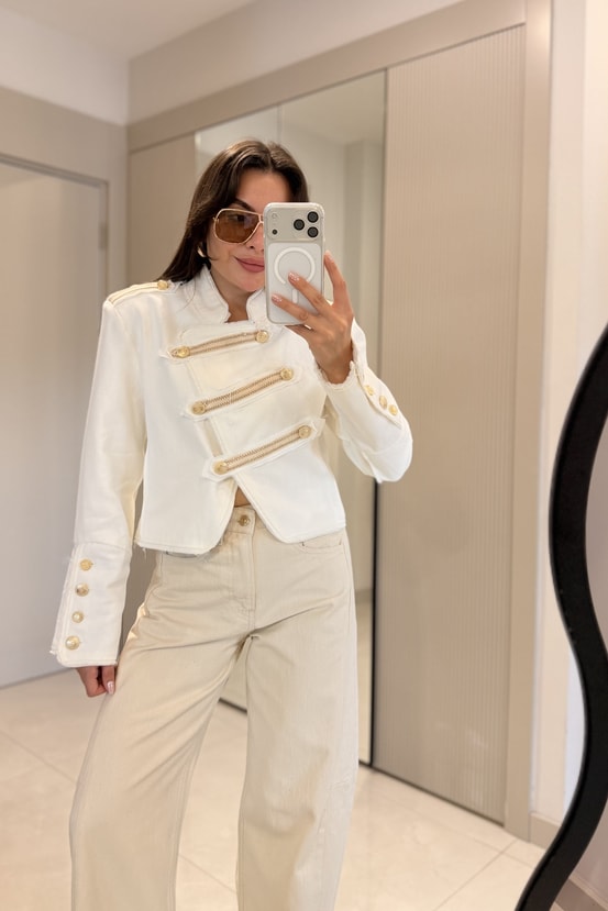 Lunda Apoletli Gold Düğmeli Denim Ceket