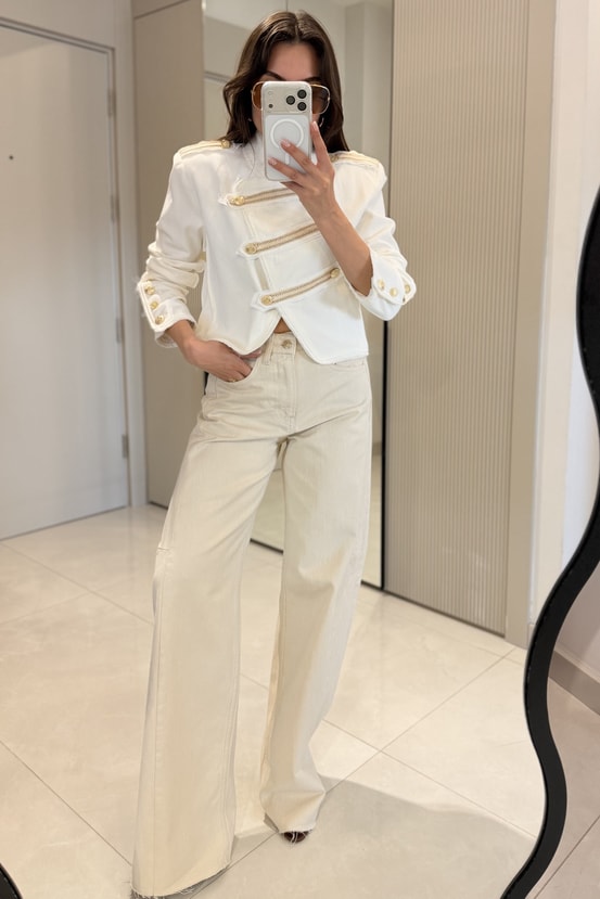 Lunda Apoletli Gold Düğmeli Denim Ceket