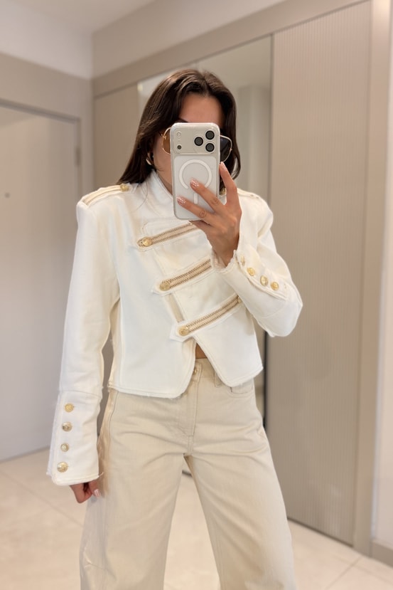 Lunda Apoletli Gold Düğmeli Denim Ceket