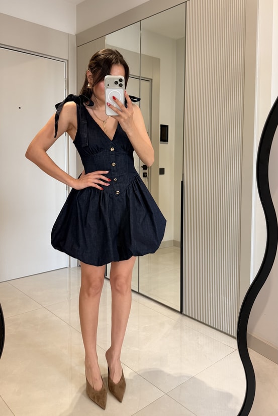 Luniva Darkblue Denim Balon Elbise