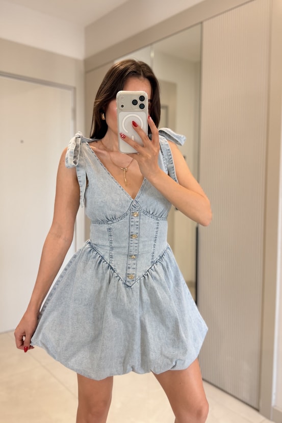 Luniva Lightblue Denim Balon Elbise