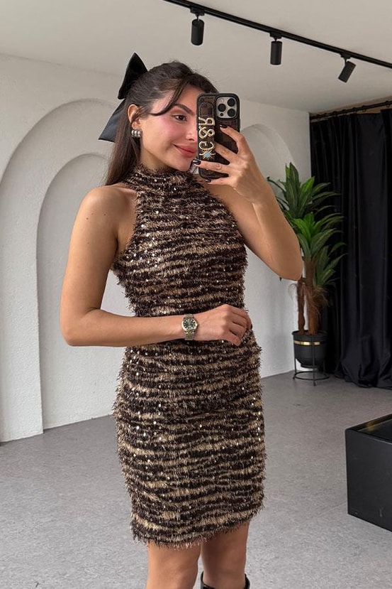Maribel Zebra Pullu Elbise Hırka Takım
