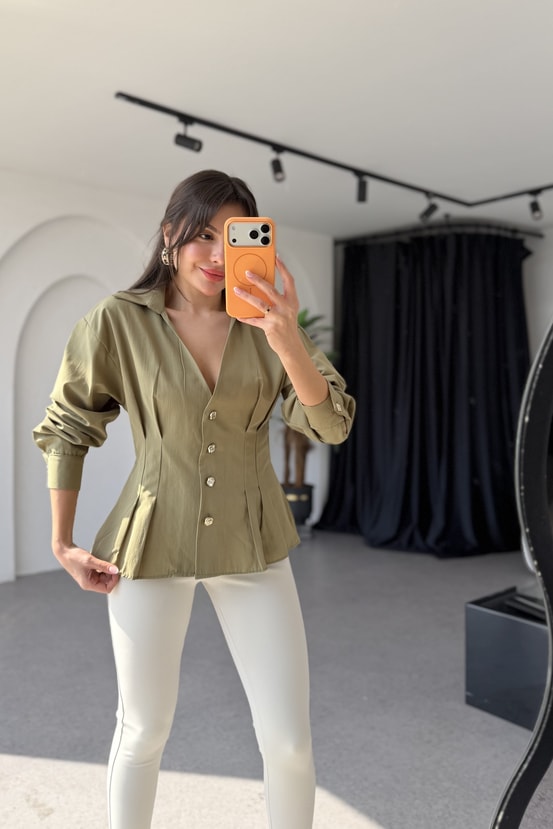 Markey Haki Gold Düğmeli Gömlek