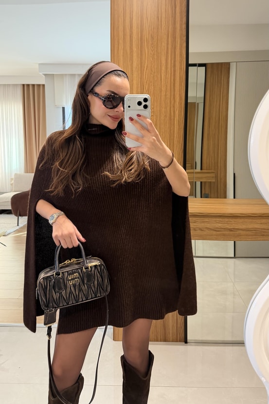 Marlin Acı Kahve Balıkçı Yaka Tasarım Kazak