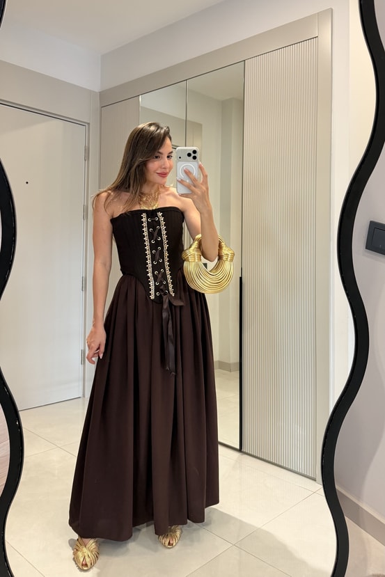 Marlowe Kahve Taşlı Korse Büstiyer