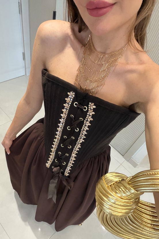 Marlowe Kahve Taşlı Korse Büstiyer