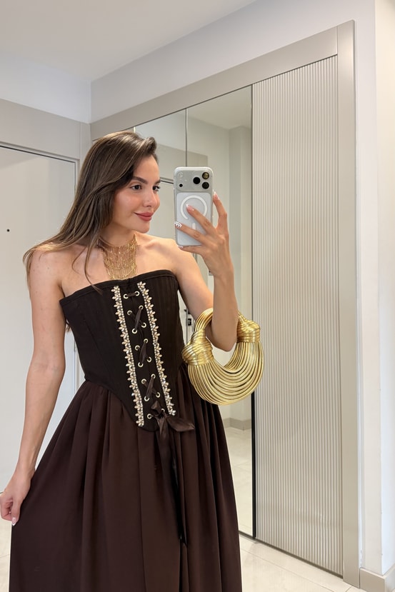 Marlowe Kahve Taşlı Korse Büstiyer