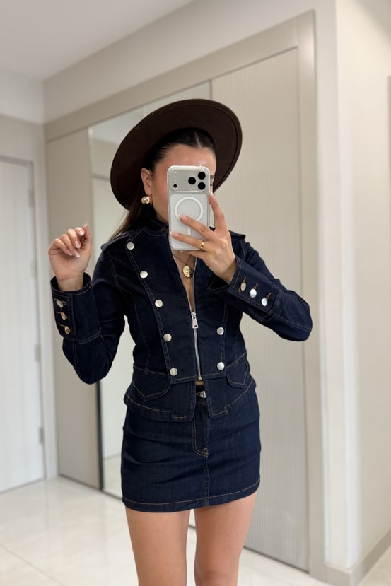 Massive Lacivert Denim Şort Etekli Takım