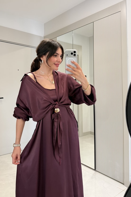Mathilda Bordo Elbise Gömlek Takım