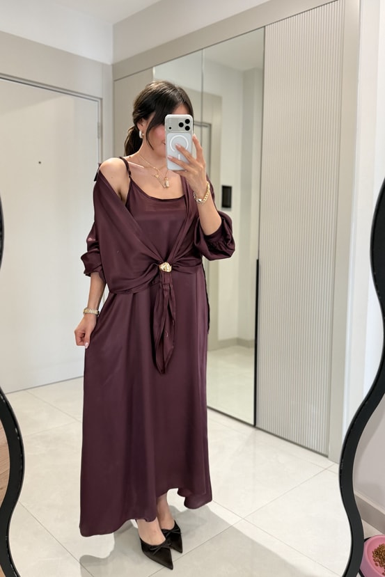 Mathilda Bordo Elbise Gömlek Takım