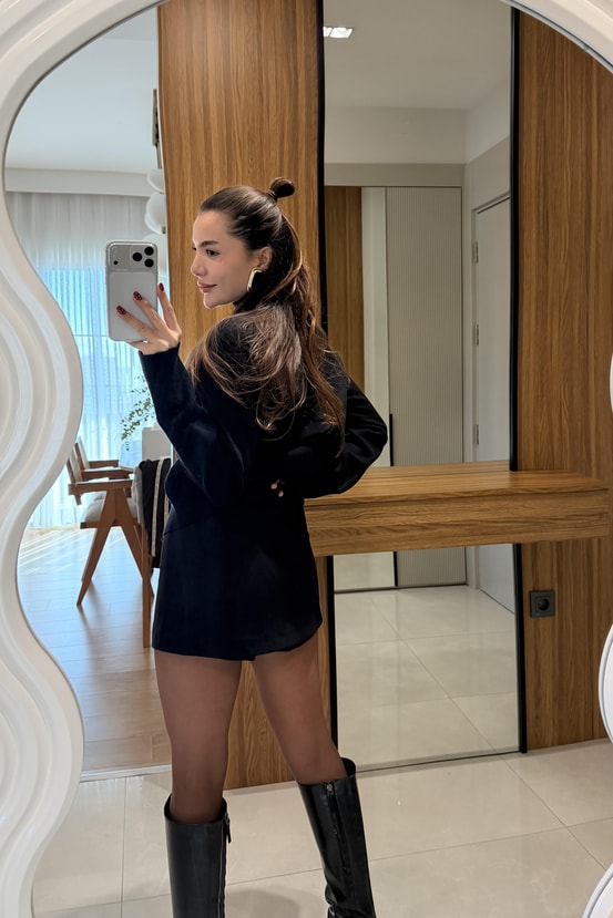 Mavren Siyah  Fermuarlı Premium Triko Hırka