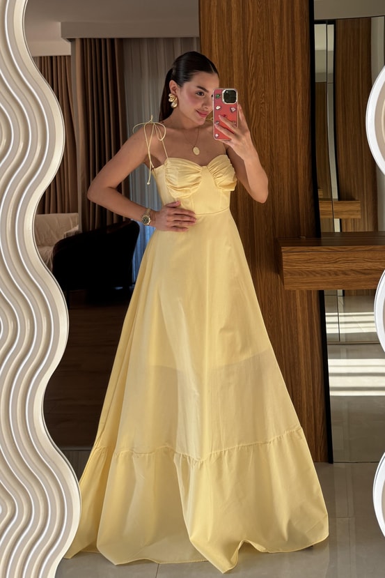 Melina  İp Askı Sarı Elbise
