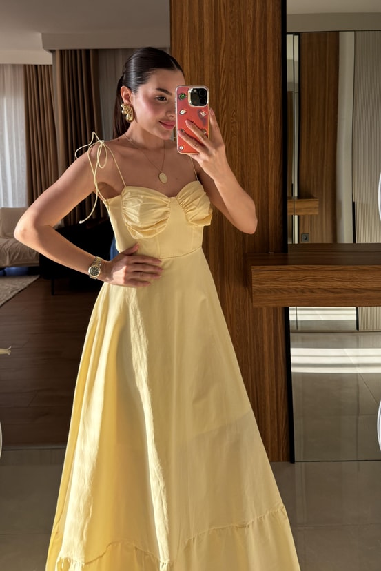 Melina  İp Askı Sarı Elbise
