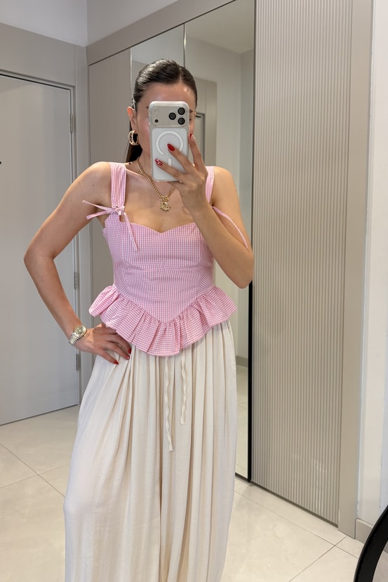 Moana Pembe Pötikare Volanlı Büstiyer 