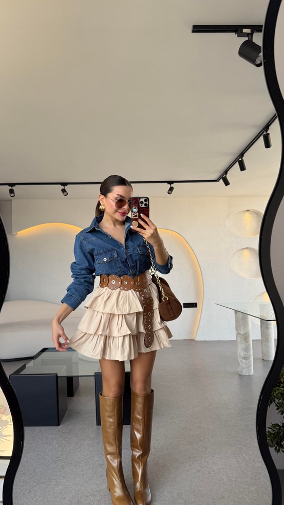 Mozart Birleşik Denim Detaylı Elbise