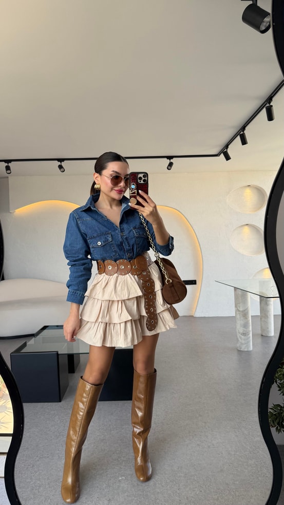 Mozart Birleşik Denim Detaylı Elbise