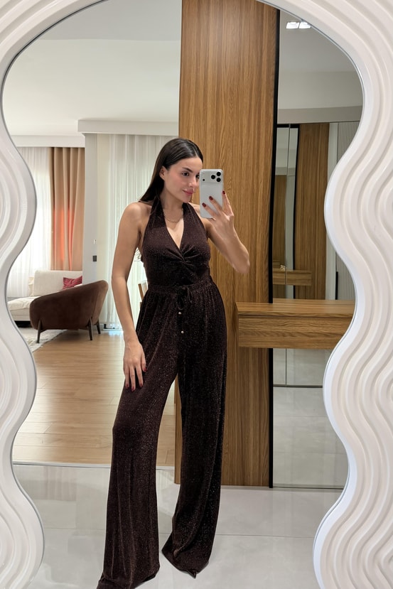 Nadiya Kahve Simli Pantolon
