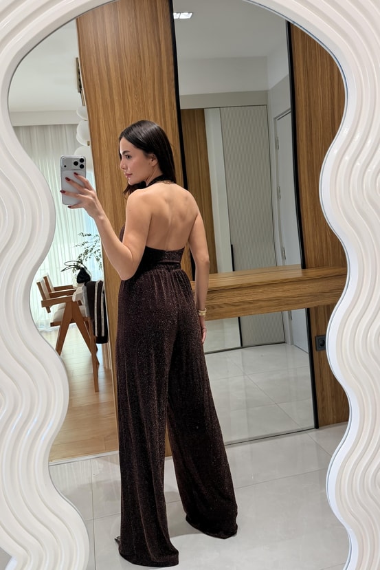 Nadiya Kahve Simli Pantolon