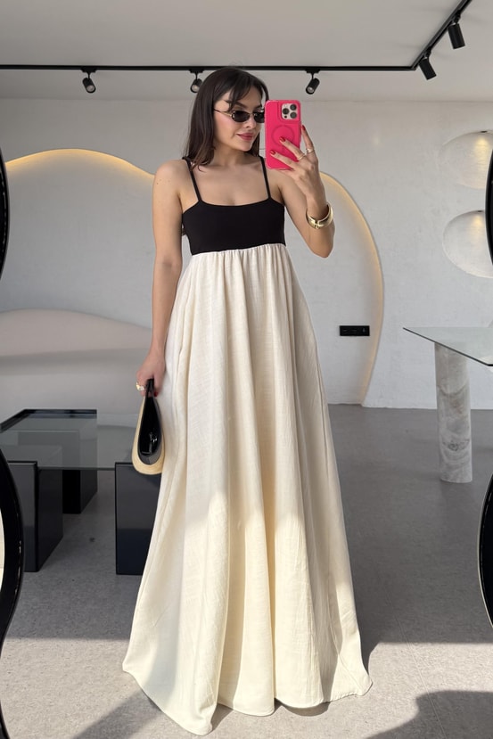 Napoli Natural Keten Maxi Elbise