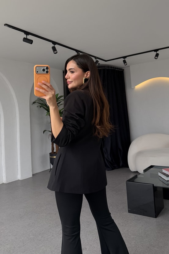 Napolyon Siyah Nakış Düğmeli Blazer Ceket