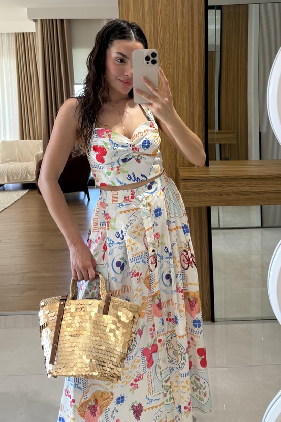 Nuvana Renkli Baskılı Crop
