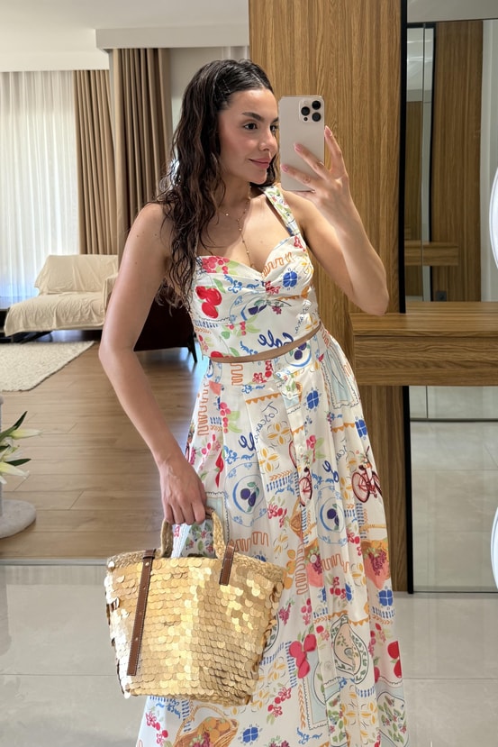 Nuvana Renkli Baskılı Crop