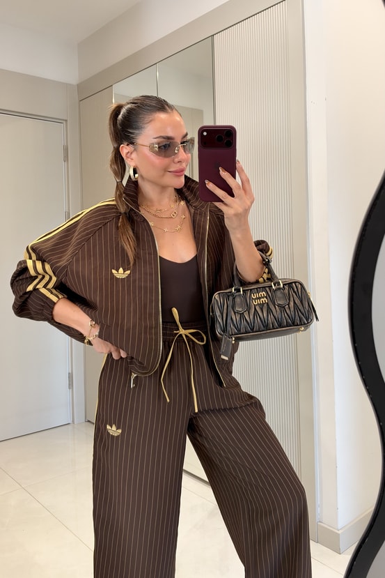Oliwia Kahve Şerit Detaylı Marka Model Takım