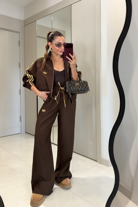 Oliwia Kahve Şerit Detaylı Marka Model Takım