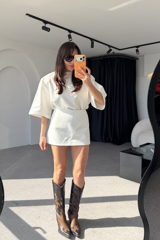 Oriel Beyaz Basic Mini Şort Etek