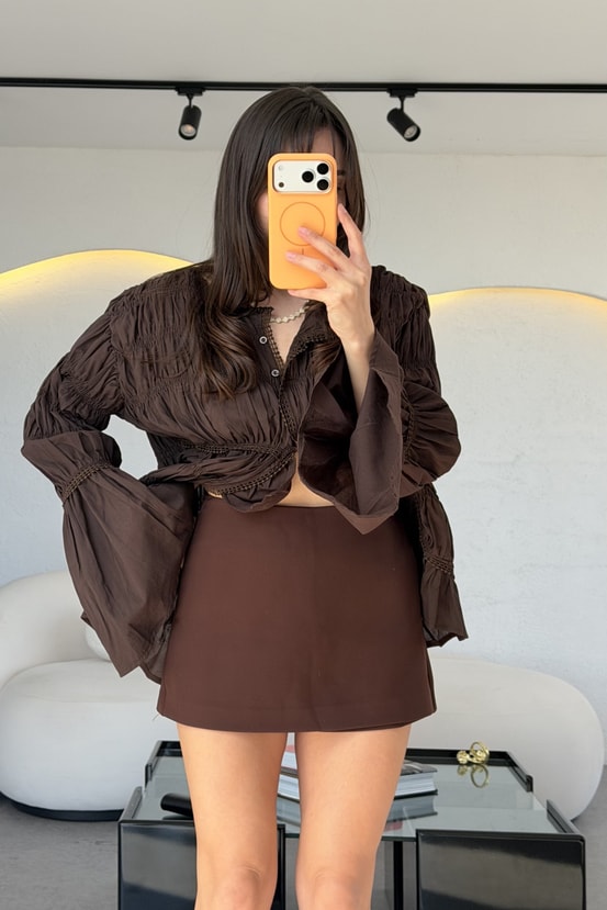 Oriel Kahve Basic Mini Şort Etek