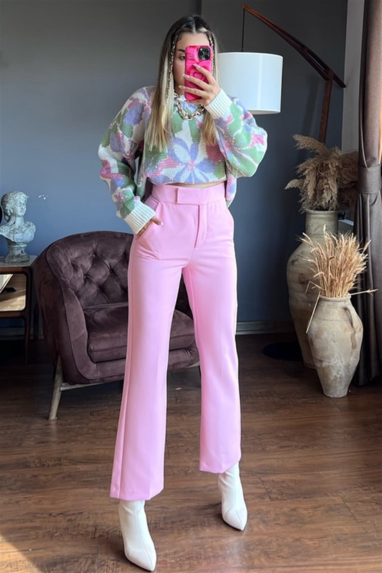 Orj toz pembe havuç kesim pantolon