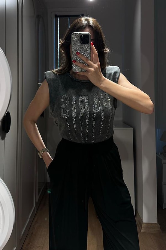 Parıs Baskılı Yıkama Tshirt