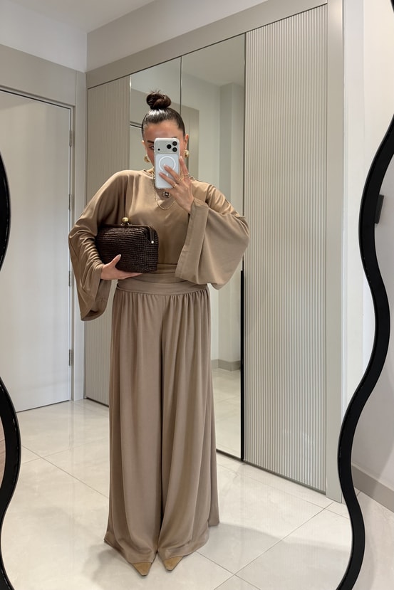 Parisian Camel Bel Drapeli İkili Takım