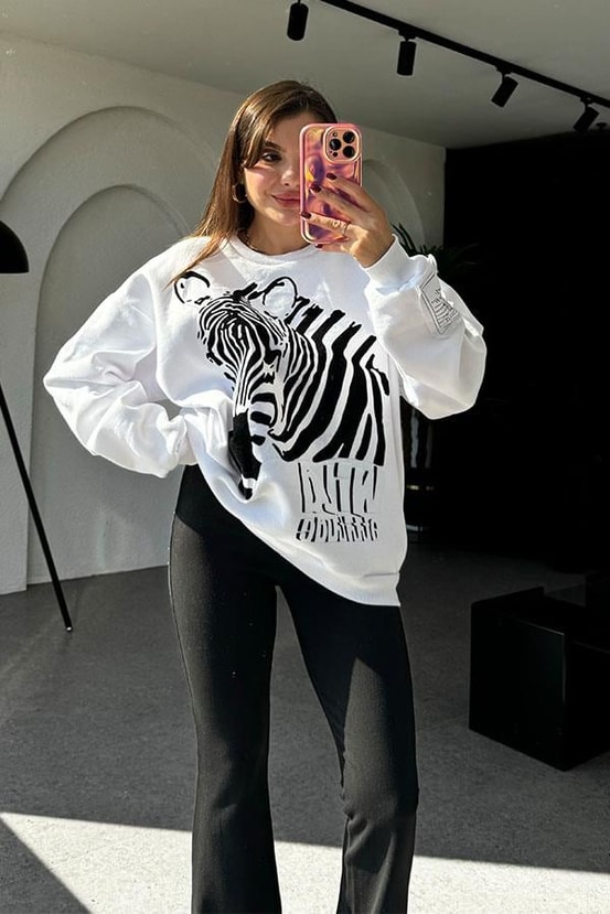Pena Zebra Baskılı Sweat