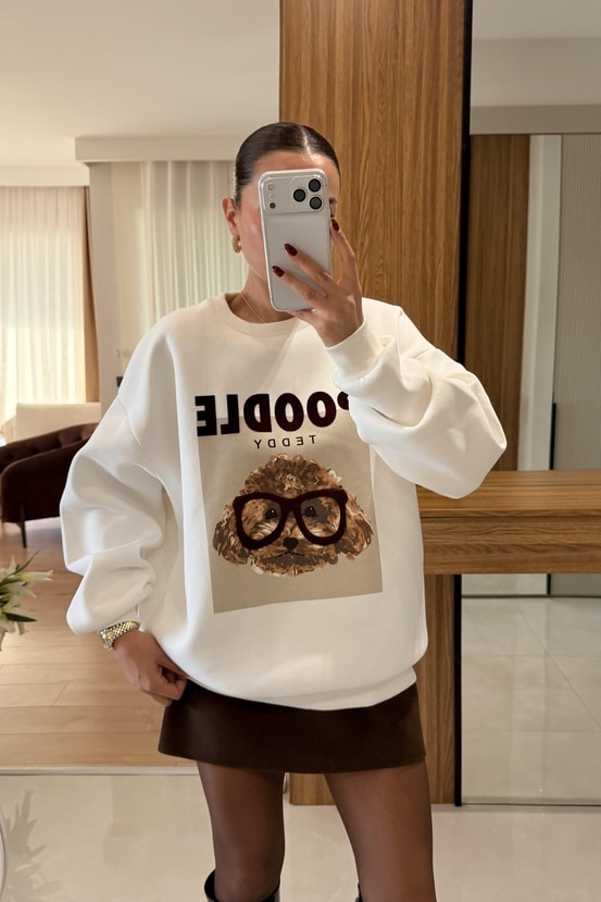 Poodle Teddy Baskılı Sweatshirt 
