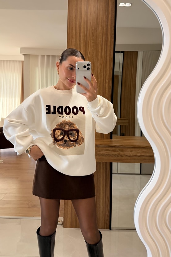 Poodle Teddy Baskılı Sweatshirt 